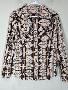 Rock & Roll Denim Western Shirt Women's L Pearl Snap Aztec